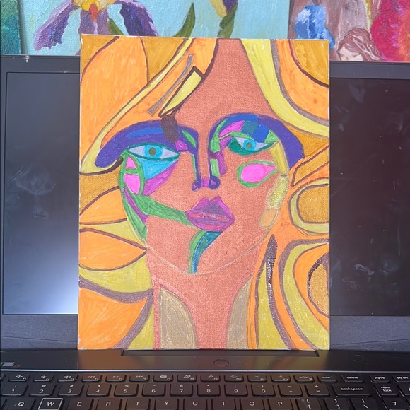Vibrant Abstract Face Oil Painting - Picture 1 of 4